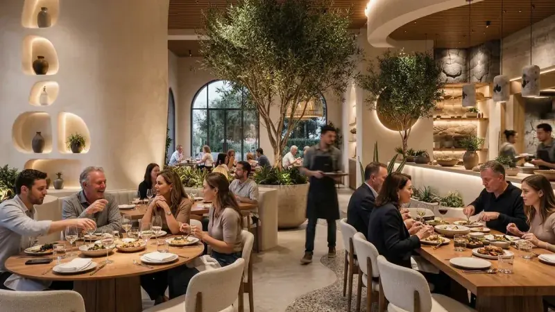 Restaurant with diners added at the tables