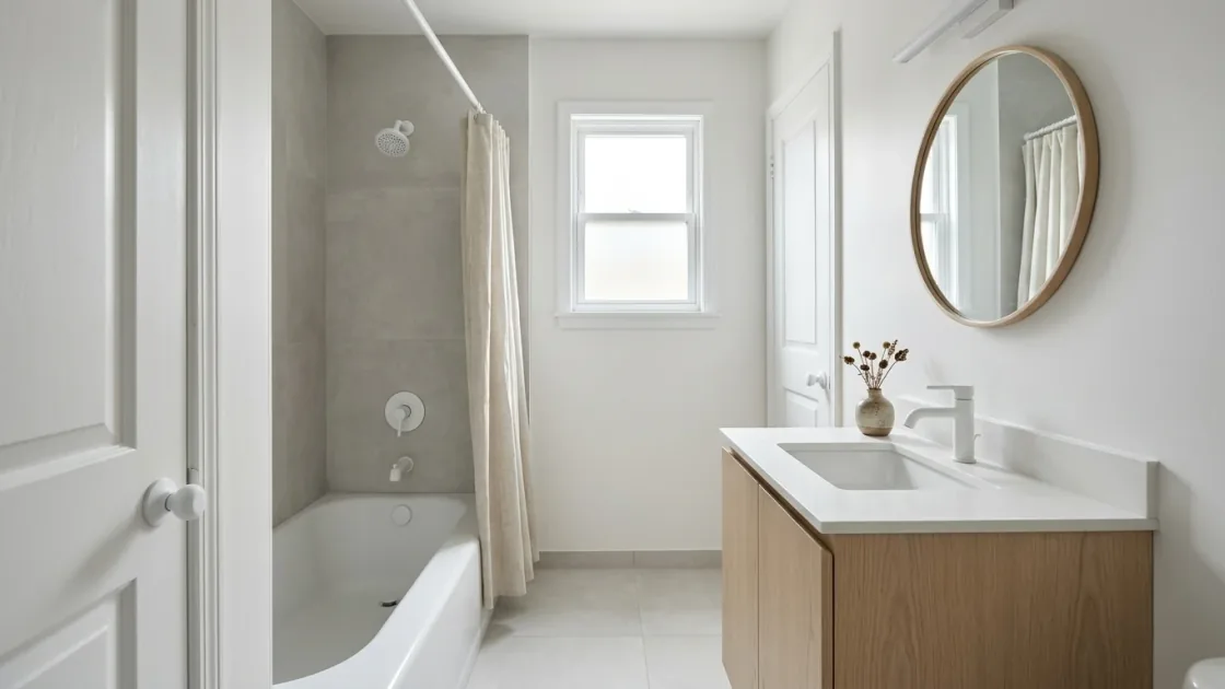 Same bathroom restyled into a Scandinavian design