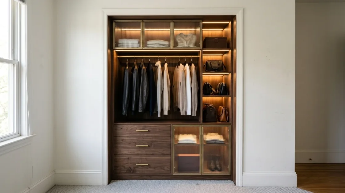 Luxury walnut walk-in closet example
