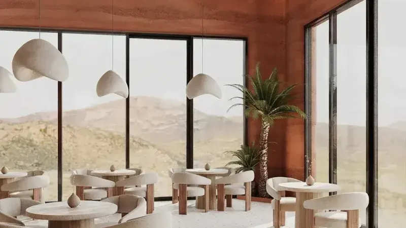 Mediterranean cafe with terracotta walls example