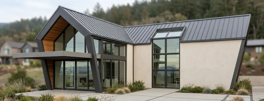 House exterior — modern stucco and steel style