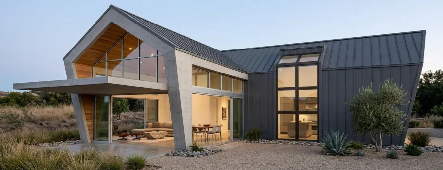 House exterior — industrial concrete and metal style