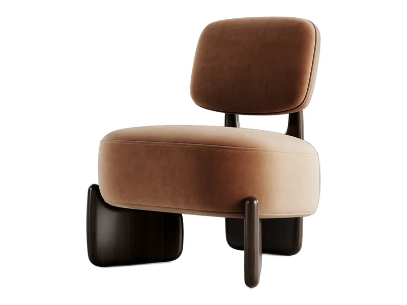 Source photo of the Tan Velvet Lounge Chair, converted to a 3D model