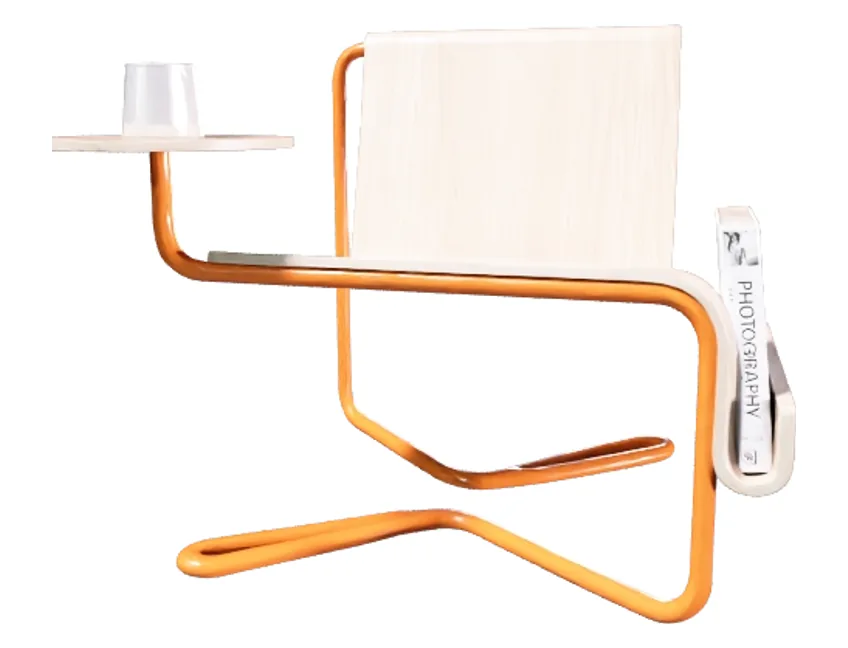 AI generated 3D model of a steel and plywood lounge chair