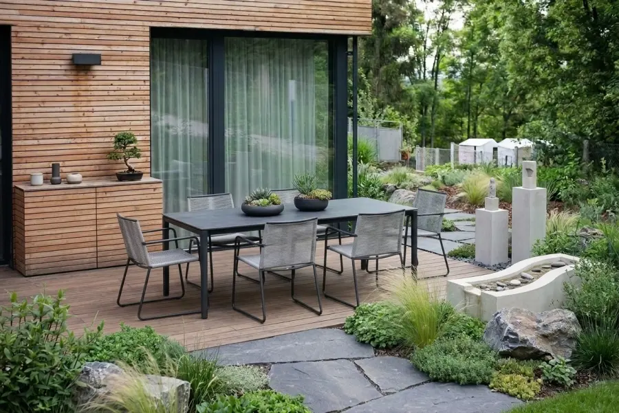 AI contemporary patio with minimalist seating