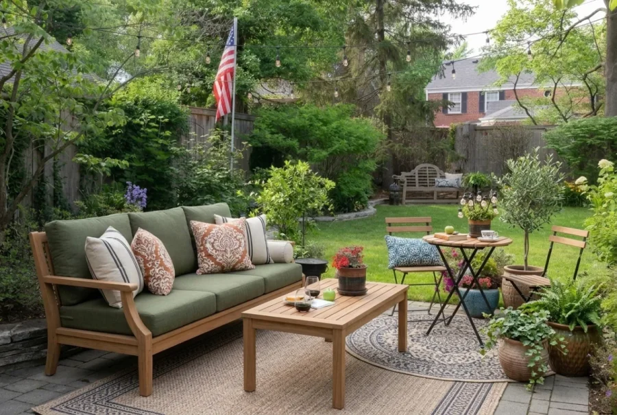 Teak lounge with bistro corner on same patio