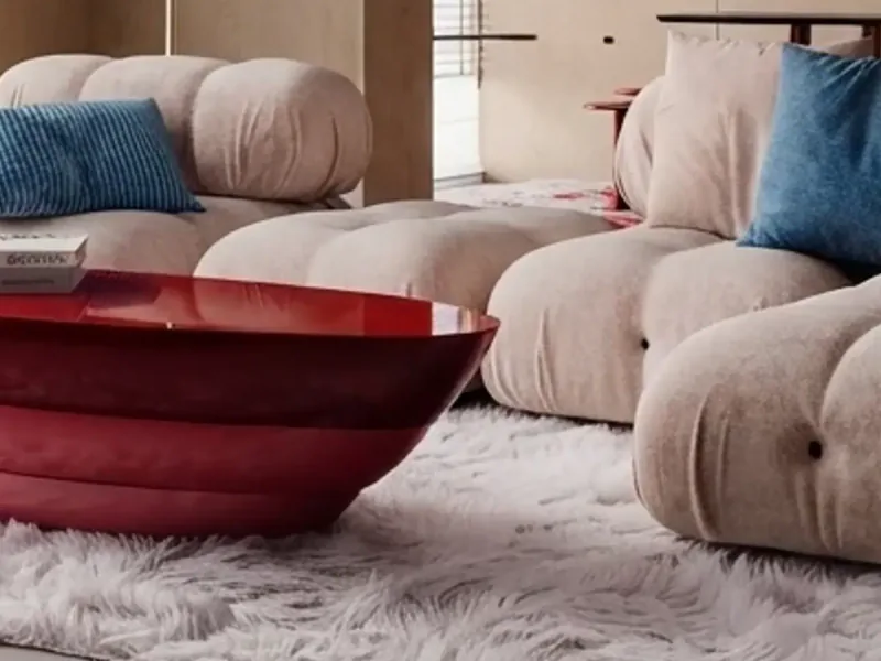 Shaggy rug and lacquered table, source render enlarged at 100%