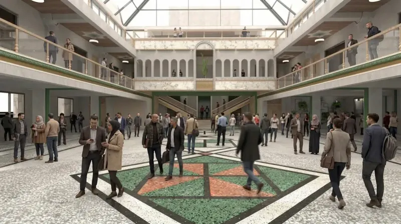Atrium designed with MeltFlex AI: Busy Crowd, Atrium
