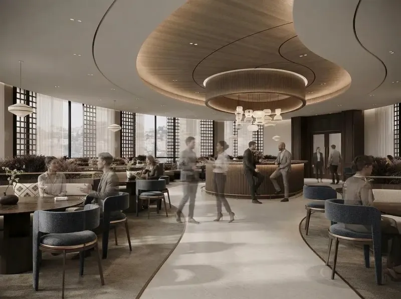 Lobby designed with MeltFlex AI: Ghosted Figures, Lounge