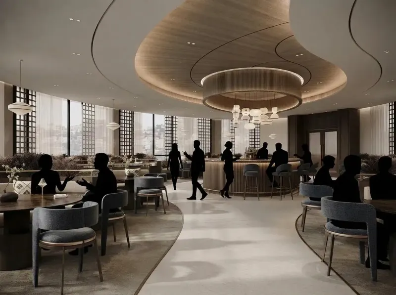 Lobby designed with MeltFlex AI: Silhouettes, Lounge