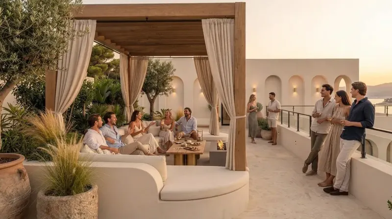 Terrace designed with MeltFlex AI: Friends at Sunset