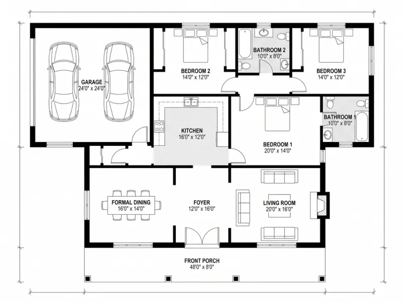 Floor Plan designed with MeltFlex AI: Colonial With Closed Rooms