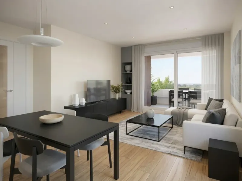 Living Room designed with MeltFlex AI: Same Room, Dark Angular Furniture