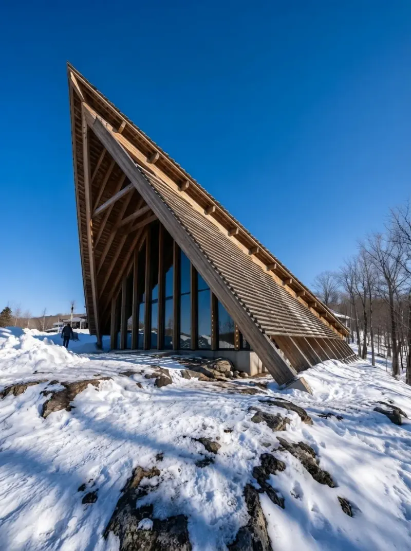 Exterior designed with MeltFlex AI: A-Frame Snow Cabin