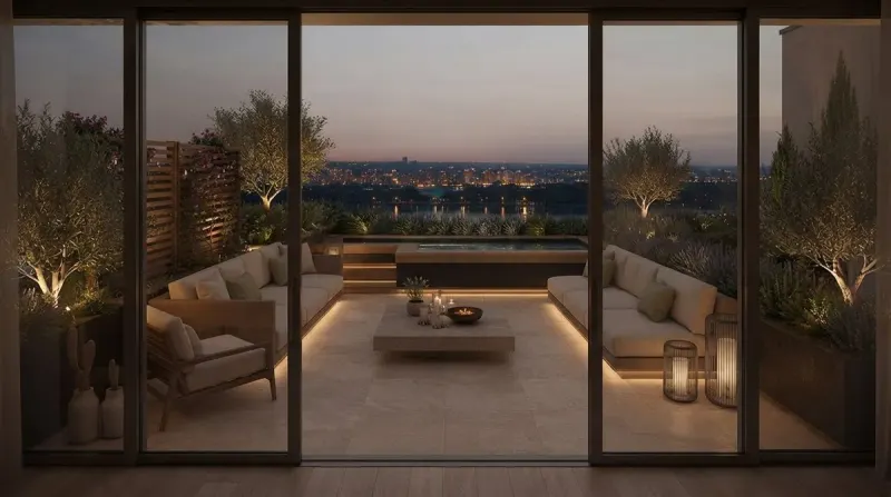 Sunken Lounge Roof Terrace, an interior designed with MeltFlex AI