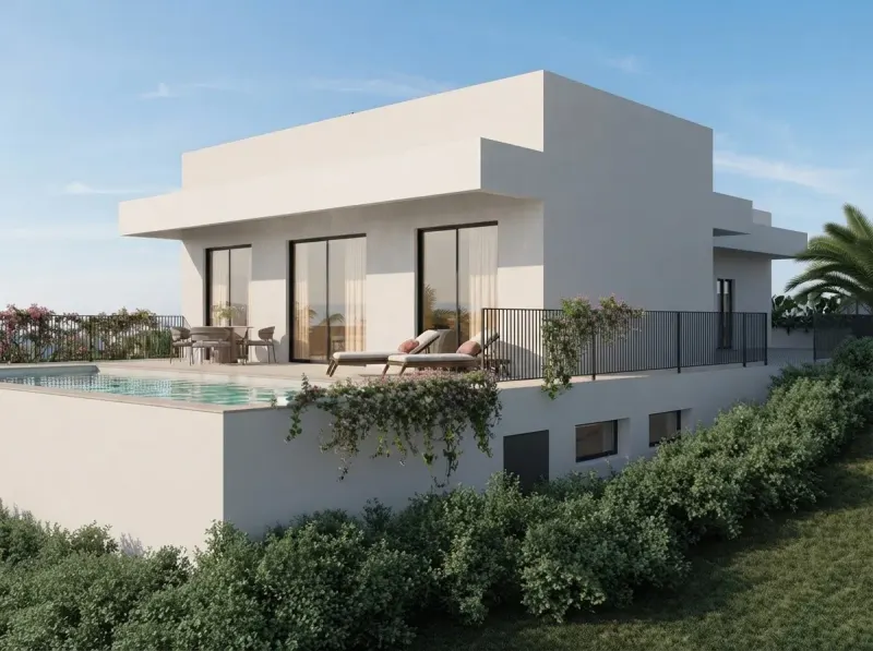 Exterior designed with MeltFlex AI: Algarve Flat Roof White Villa