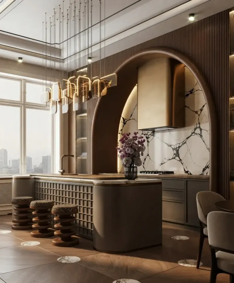 Kitchen designed with MeltFlex AI: Art Deco Marble Kitchen
