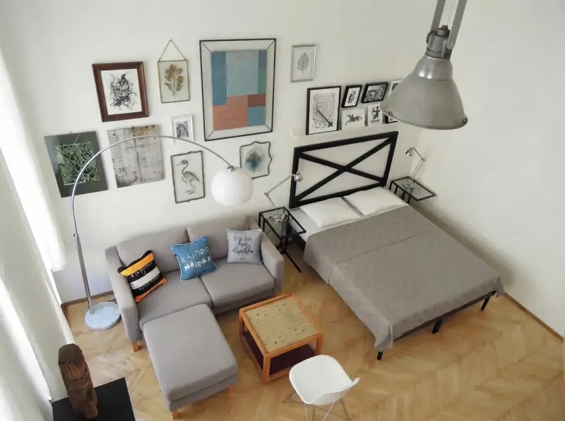 Living Room designed with MeltFlex AI: Asymmetric Gallery Wall Apartment