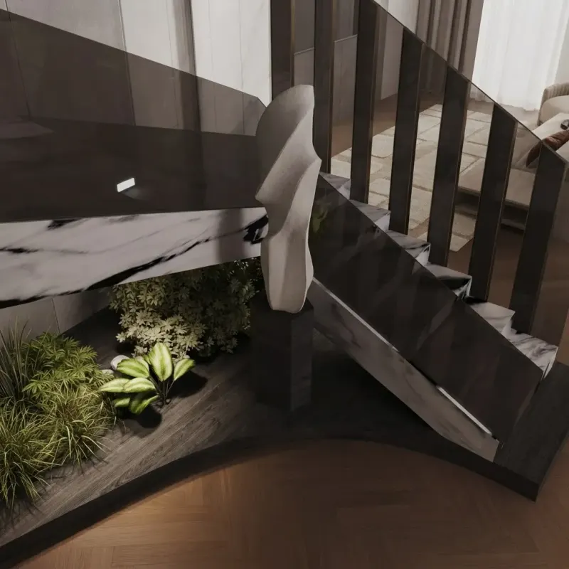 Stairs designed with MeltFlex AI: Black Villa Stairs & Lounge