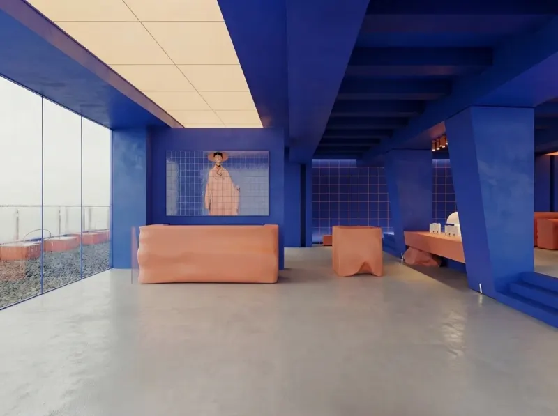 Cafe & Bar designed with MeltFlex AI: Blue & Terracotta Cafe
