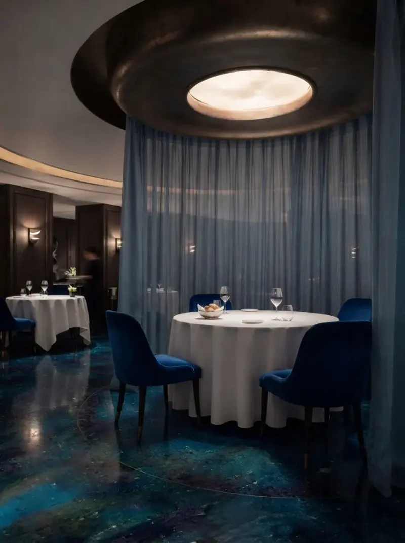 Restaurant designed with MeltFlex AI: Blue Curtain Private Dining