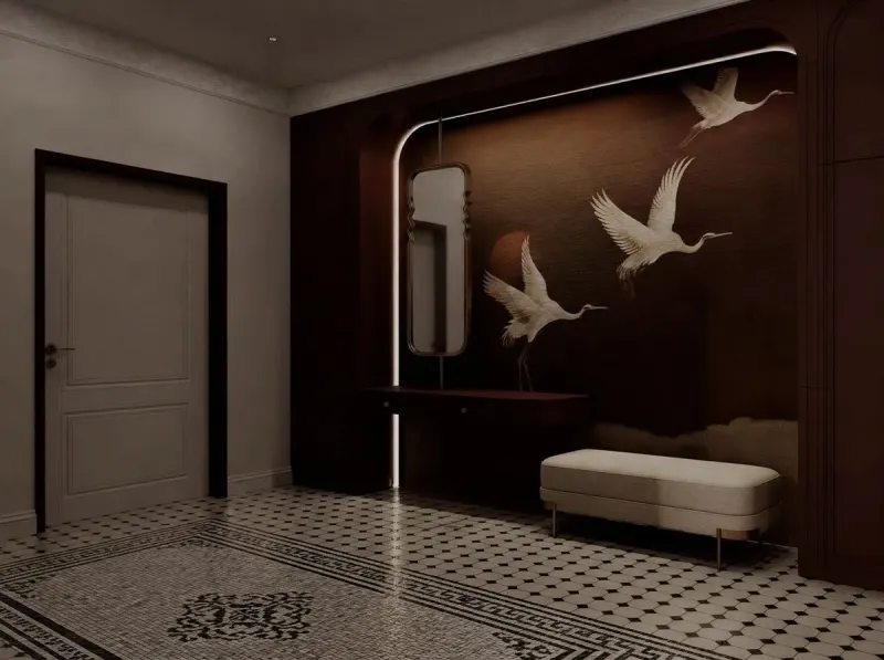 Hallway designed with MeltFlex AI: Burgundy Panelled Crane Hallway