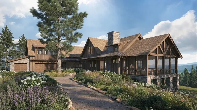 Cedar Fieldstone Mountain Lodge, an interior designed with MeltFlex AI