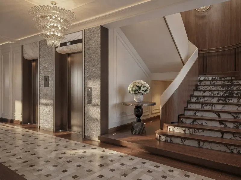Stairs designed with MeltFlex AI: Classic Arch Entrance Stairs