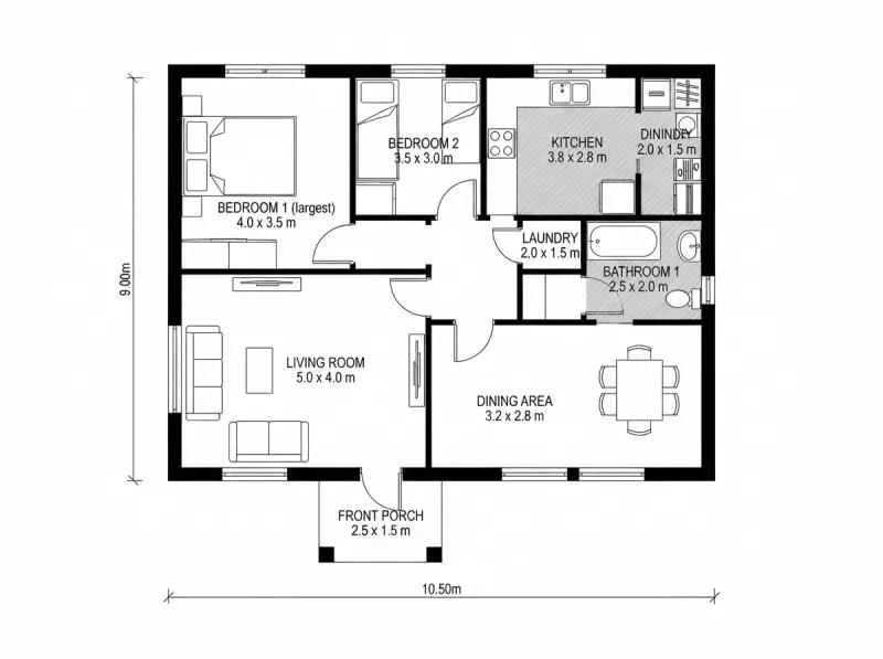 Floor Plan designed with MeltFlex AI: Compact Cottage, Separate Rooms