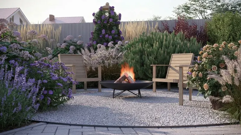 Landscape designed with MeltFlex AI: Cottage Border Rose Pergola