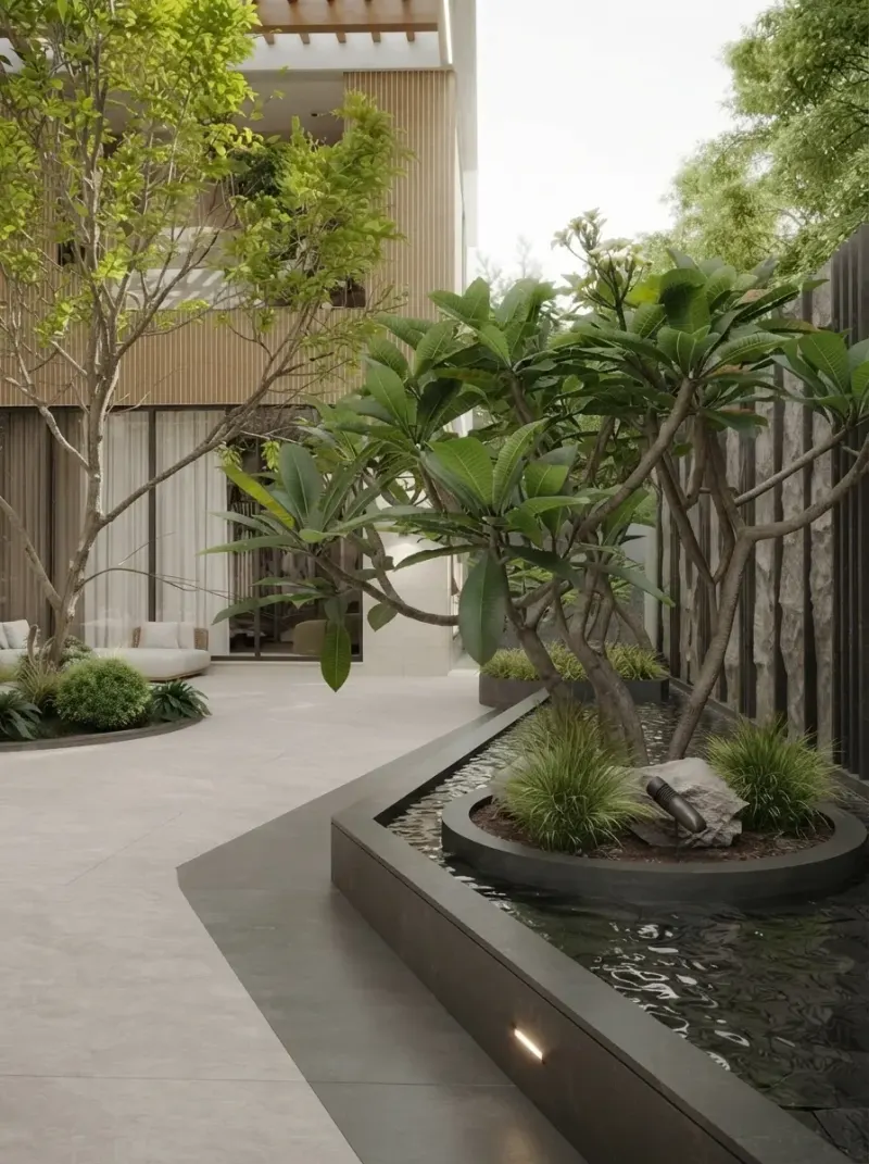 Garden designed with MeltFlex AI: Courtyard Garden with Raised Beds