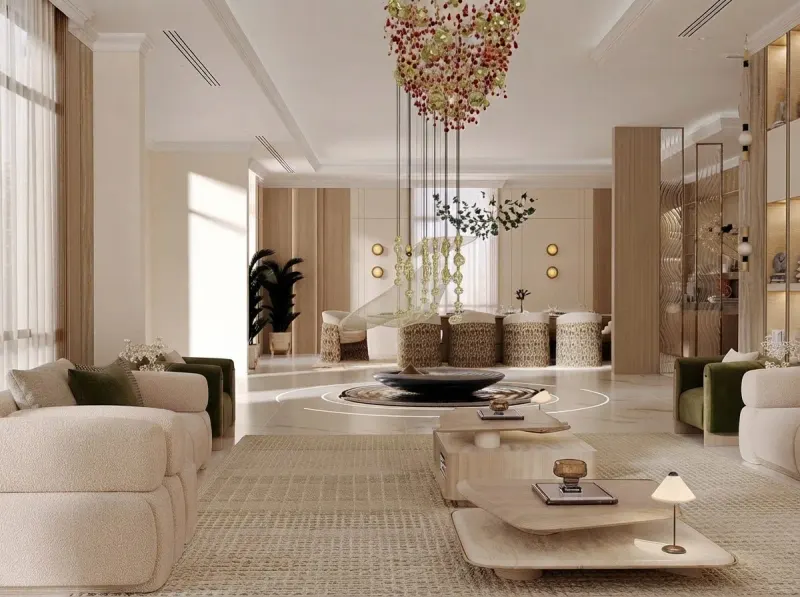 Crystal Bead Villa Lobby, an interior designed with MeltFlex AI
