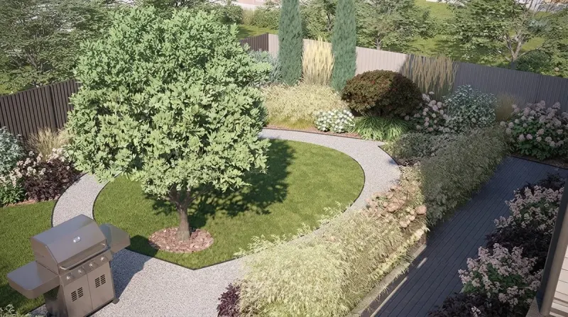 Landscape designed with MeltFlex AI: Curved Gravel Path Cottage Garden