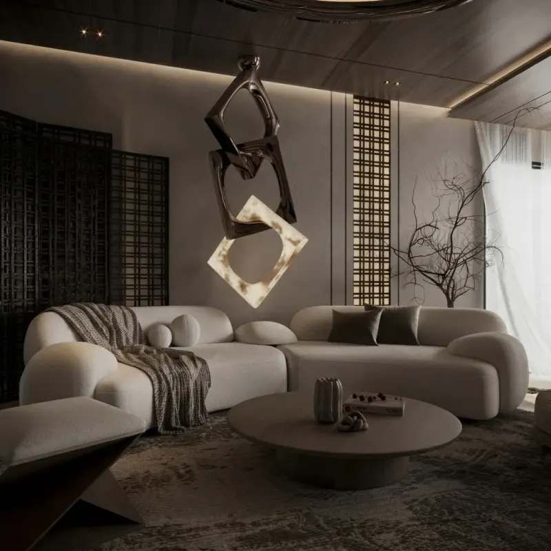 Living Room designed with MeltFlex AI: Dark Luxury Villa Rooms