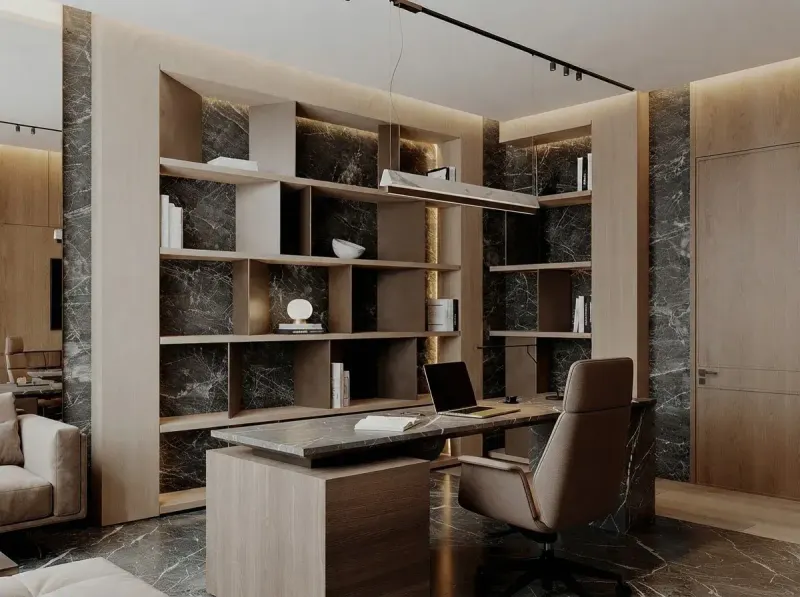 Dark Marble Executive Office, an interior designed with MeltFlex AI