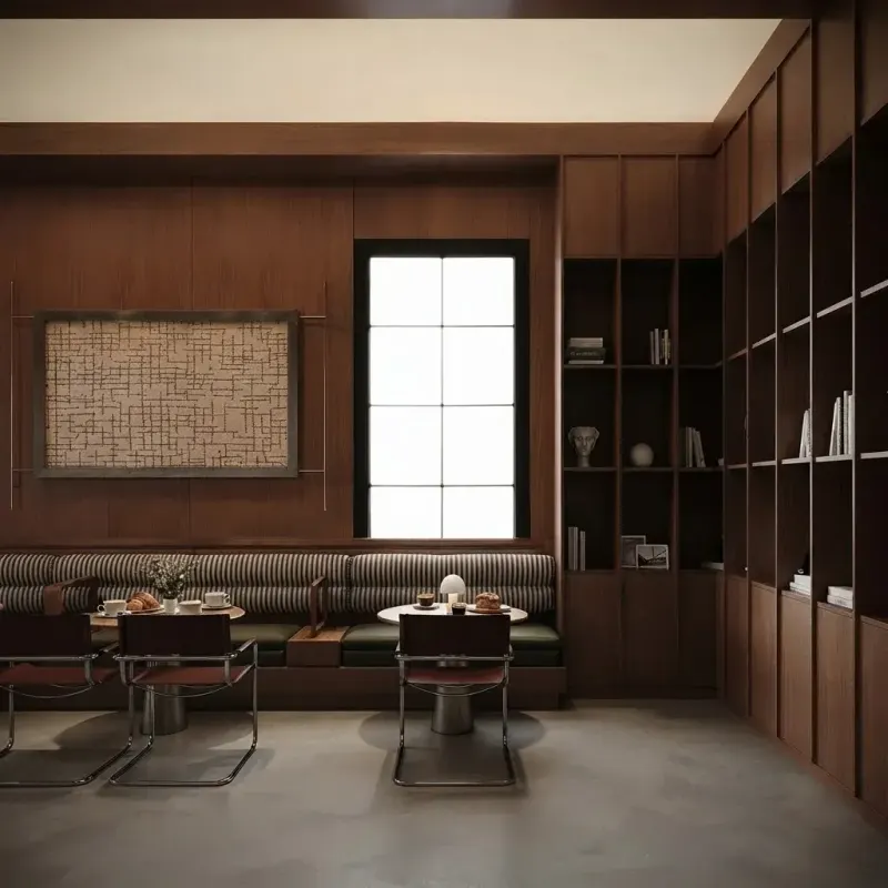 Restaurant designed with MeltFlex AI: Dark Walnut Banquettes