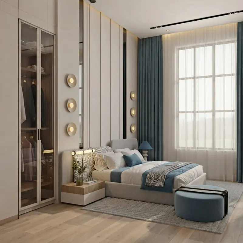 Bedroom designed with MeltFlex AI: Fluted Panel Bedroom