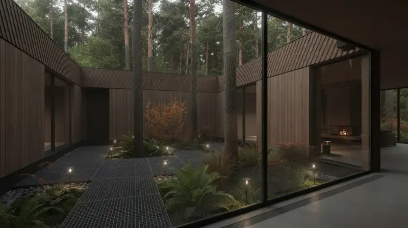 Garden designed with MeltFlex AI: Forest House Courtyard Gardens