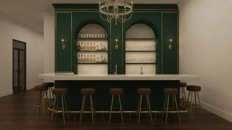 Forest Green Home Bar, an interior designed with MeltFlex AI