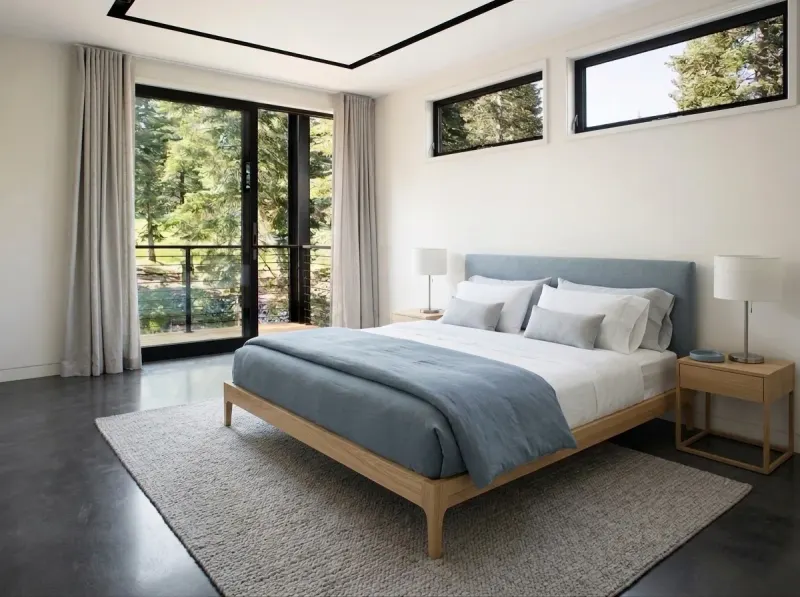 Bedroom designed with MeltFlex AI: Forest View Bedroom Staging