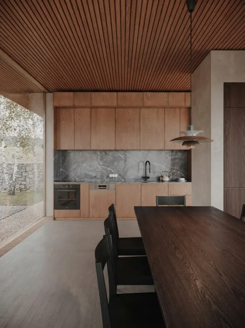 Living Room designed with MeltFlex AI: Glass Block And Walnut Living Room