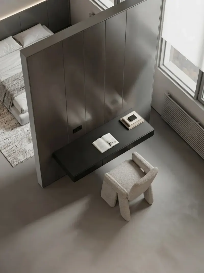 Bedroom designed with MeltFlex AI: Glass Partition Walk-In