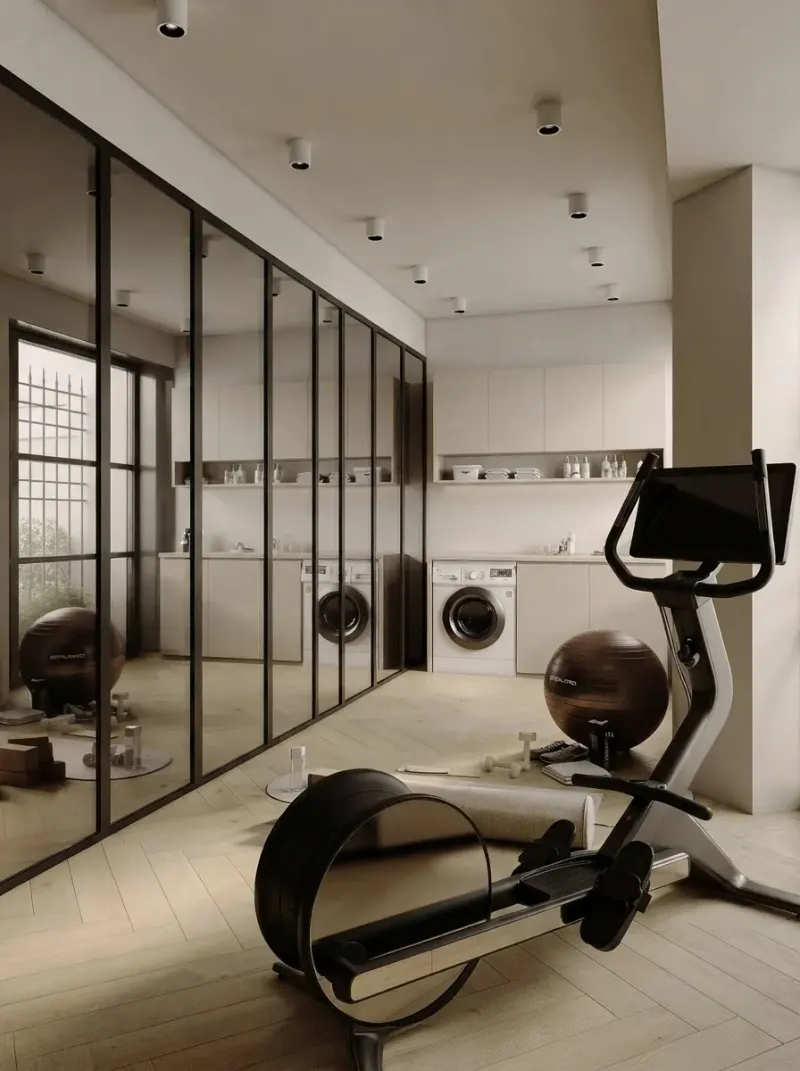 Home Gym designed with MeltFlex AI: Glazed Balcony Skyline Gym