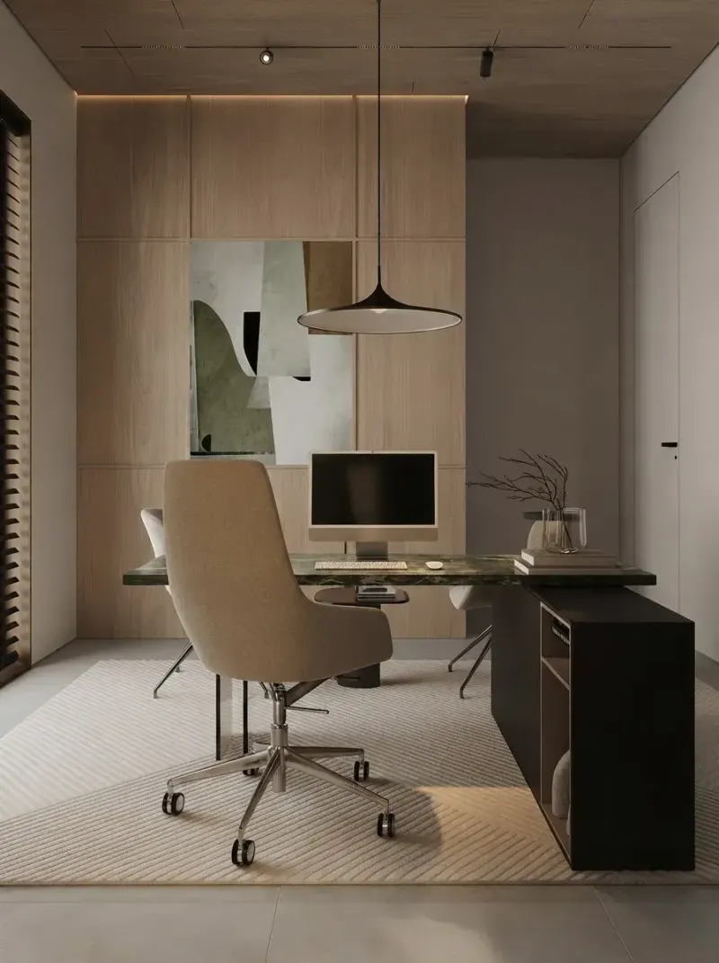 Office designed with MeltFlex AI: Green Marble Desk Study