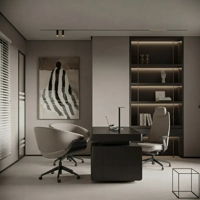 Home Office designed with MeltFlex AI: Greige Executive Office
