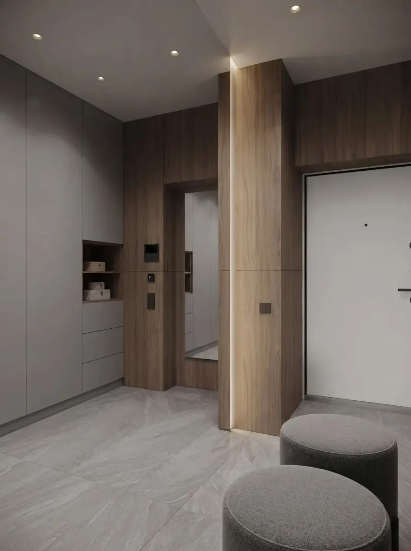 Hallway designed with MeltFlex AI: Grey Stone Hallway