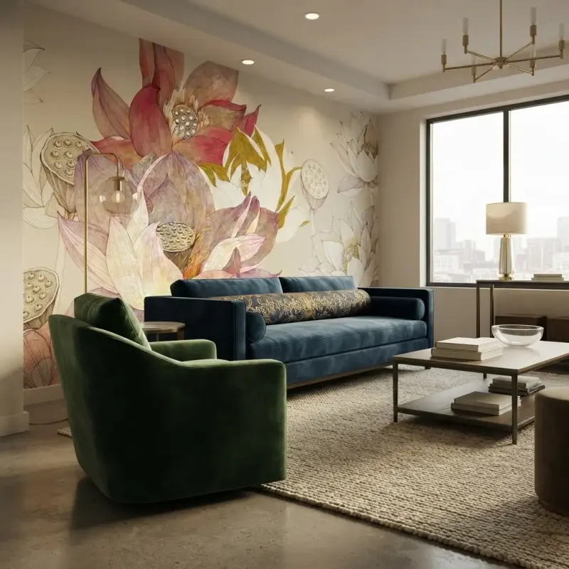 Living Room designed with MeltFlex AI: Bright Harbour-View Living Room