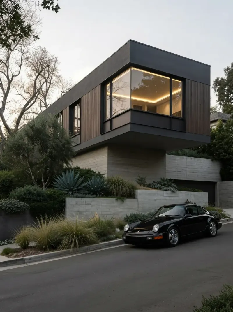 Exterior designed with MeltFlex AI: Hillside Timber House