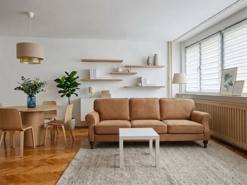 Living Room designed with MeltFlex AI: Herringbone Floor Living Room — 4 Flip Designs