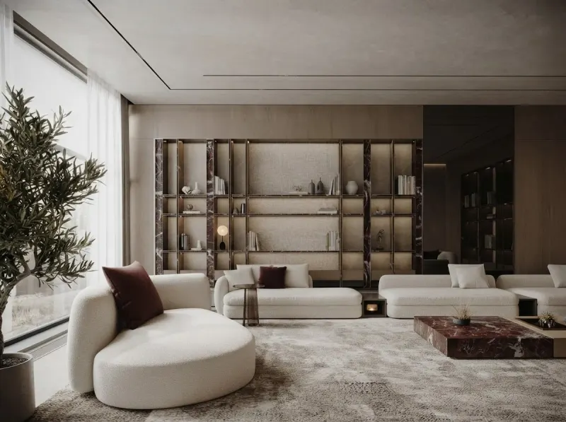 Dining Room designed with MeltFlex AI: Limestone Panel Dining Room